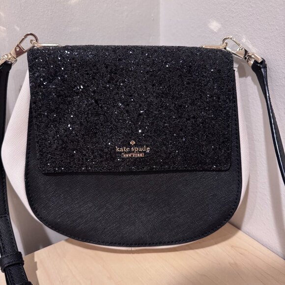 👜 Kate Spade Cameron Street Byrdie Black Glitter Crossbody Bag - Picture 2 of 9
